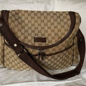 Authentic Gucci GG Canvas Diaper Bag Brown Messenger Baby Large Good condition